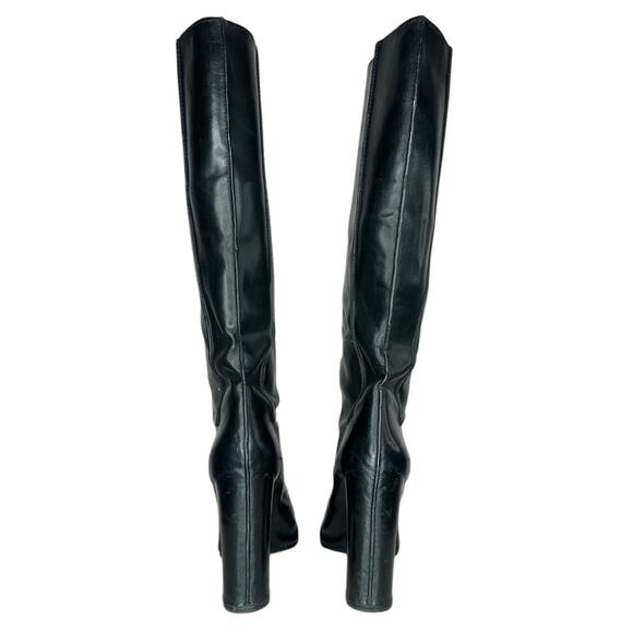 Alexander Wang Knee High Black Leather Boots Point Toe Stacked Heel Size 9 - Picture 7 of 11